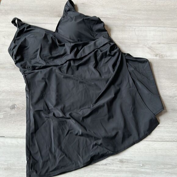 Denim & Co. Beach V-Neck Wrap Front Swim Dress Black 18W‎ NWT IN PACKAGING - Picture 6 of 8